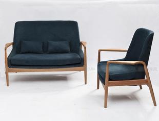 北欧休闲沙发日式 现代布艺单人双人沙发组合橡木U型咖啡厅沙发椅