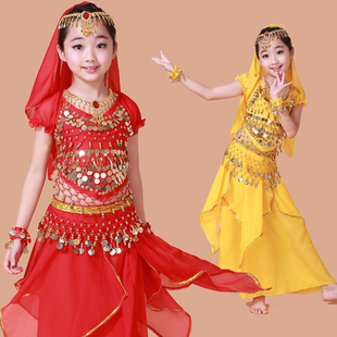 儿童印度舞服装 女童裙子 女童肚皮舞练功服少儿民族舞新疆舞蹈服装