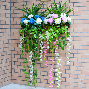 仿真花客厅挂壁花篮壁挂室内假花玫瑰遮挡绿植物墙壁阳台装 饰花艺