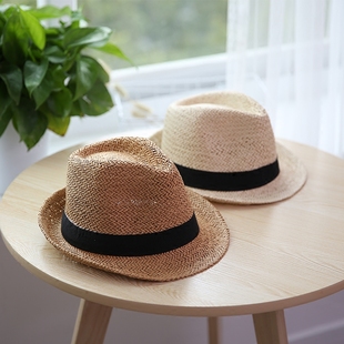 韩版 男女度假爵士帽海边出游沙滩帽可折叠草帽子 手工软礼帽春夏季