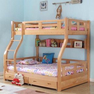 实木家具榉木床子母床上下床高低床儿童床小床带抽屉书架特价