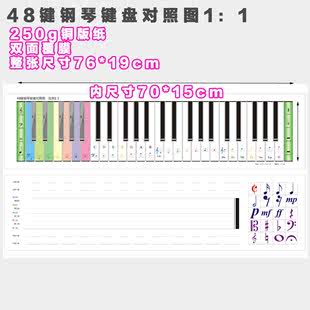 48键钢琴键盘图彩色纸 练指法 仿真彩色钢琴纸键盘1：1