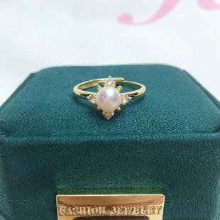 母亲节礼物K金工艺精致花朵天然淡水珍珠戒指18K包金指环迷你珍珠