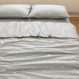 海鸥灰色卡通简约大气纯棉全棉床单被套可定做纯棉被罩宿舍床品