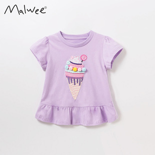 2024春夏新款 冰淇淋雪糕儿童宝宝纯棉洋气紫色上衣潮 女童T恤短袖