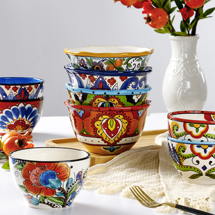 欧美客手绘碗创意餐具网红碗陶瓷异形碗水果沙拉碗家用早餐麦片碗