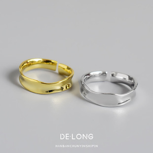 极简不规则凹面指环s925纯银戒指个性 女款 银饰品 光面银戒ins韩版