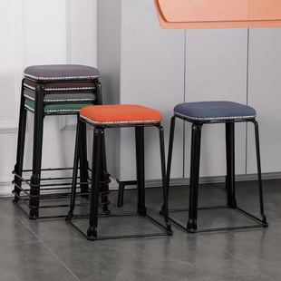 家用凳子可摞叠放餐桌钢筋凳轻奢铁艺矮凳客厅小方凳加厚圆凳