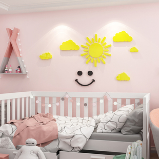 饰墙贴3d立体宝宝房间布置床头墙壁贴画粉 可爱云朵儿童房卧室装