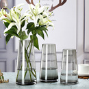 轻奢高级感北欧玻璃花瓶简约透明插花富贵竹百合花插干花客厅摆件
