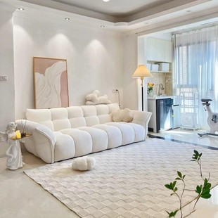 法式 奶油风布艺沙发客厅现代简约大小户型三人位异形直排百合沙发