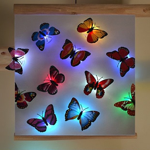 创意七彩发光蝴蝶小夜灯 发光蜻蜓 饰墙壁灯厂家 可粘贴LED装