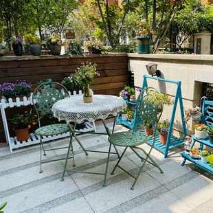 户外美式 乡村做旧花园铁艺树叶桌椅庭院阳台花店别墅咖啡桌椅花架