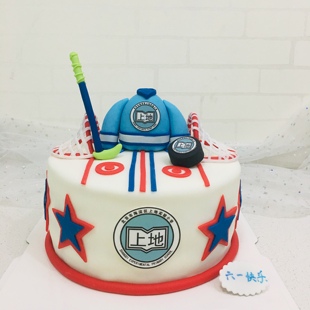 北京同城配送动物奶油翻糖装 饰冰球场队服队员生日蛋糕
