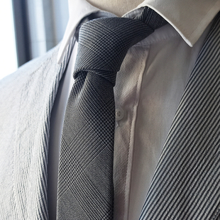 领带男窄版 纯黑百搭 休闲6CM复古英伦风千鸟格纹羊毛灰色商务正装