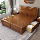 新中式 实木床1.8米大床1.5M双人床经济型简约现代家具主卧室储物