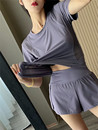 新款 瑜伽两件套装 2023夏季 运动休闲透气网眼高弹短袖 T恤女 短裤