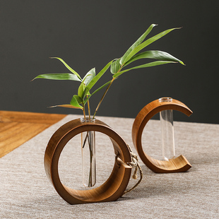 手工竹制花器 创意桌面小花瓶 中国风插花器 水培复古禅意小摆件