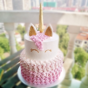 凡町 粉色独角兽送礼创意 派对上海配送 女宝宝百日宴生日蛋糕