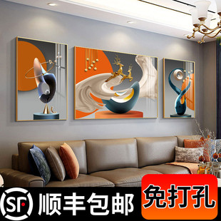 新款 客厅装 三联画晶瓷画 饰画轻奢沙发背景墙挂画简约现代大气新款
