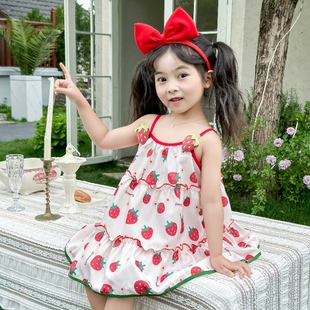 女童吊带裙2024年春夏新款 蛋糕连衣裙 可爱甜美草莓儿童女宝宝韩版