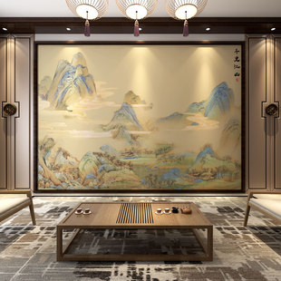 新中式 山水意境壁布画8D墙布茶室定制客厅沙发电视背景墙壁纸墙纸