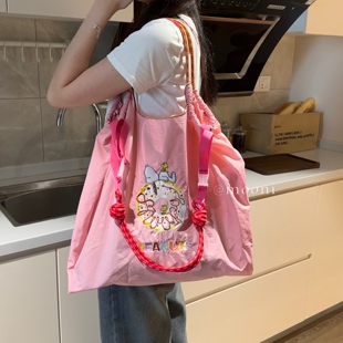 日系小众可爱粉色史努比甜甜圈刺绣环保袋刺绣尼龙包购物袋单肩包
