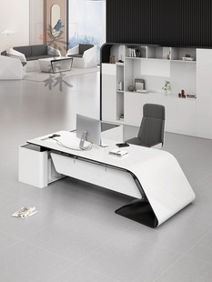 时尚 高端白色办公桌大班台 烤漆老板办公桌简约现代总裁桌设计师款