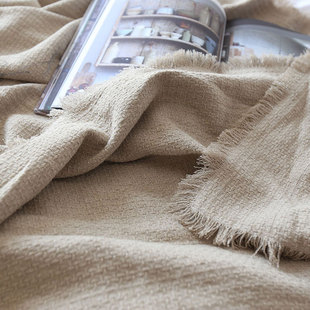 侘寂风格 高级肌理感麻棉双层提花加厚盖毯沙发毯空调休闲毯子