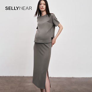 SELLYNEAR孕妇套装 时尚 气质廓形感T恤半裙两件套 洋气时髦2024新款