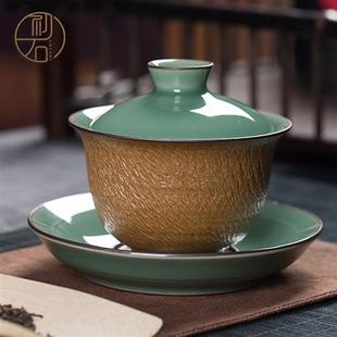 初石 宝青瓷盖碗茶杯办公室会客单个功夫茶具家用大号陶瓷手工 元