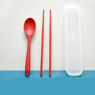 肯趣士多北欧硅胶勺子筷子套装 食品级耐高温易清洗餐具便携盒套装