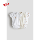 HM童装 男女婴连身衣3件装 裹身哈衣0701784 夏季 柔软棉质童趣短袖