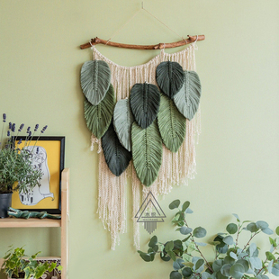 绿野仙踪装 饰挂件 饰毯子成品绿色树叶手工编织艺术挂毯民宿墙面装