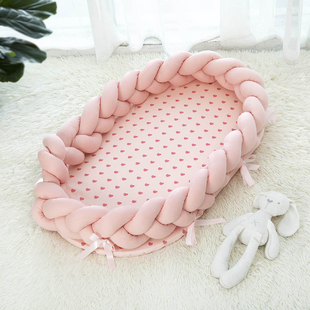 全棉编织折叠便携式 婴儿床中床仿生可拆洗手工围栏立体防护婴儿床