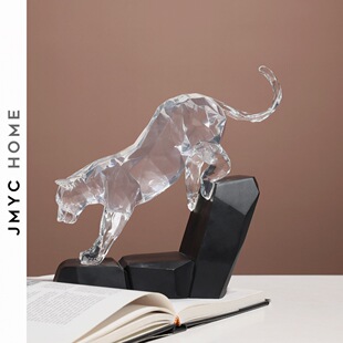 现代创意几何豹子雕塑装 饰品简约抽象动物摆件样板间玄关桌面摆设
