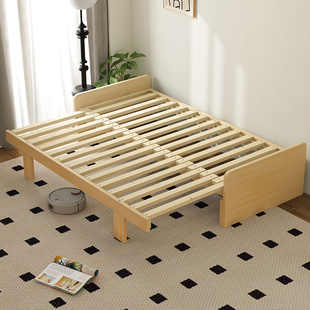 实木床可伸缩双人床现代简约卧室出租房小户型折叠沙发床单人床架