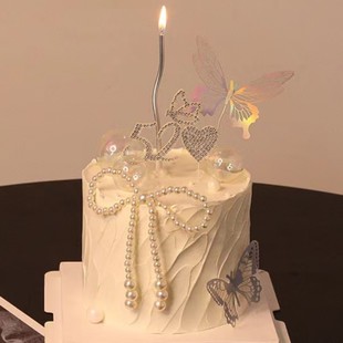 520情人节钻石水钻水晶插牌 蛋糕烘焙配件摆件 镭射银色蝴蝶套装
