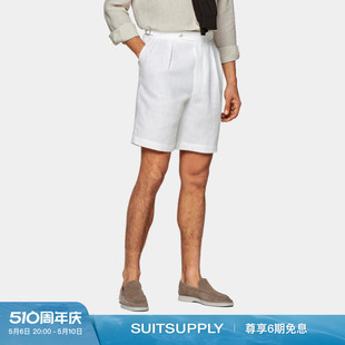 夏季 SUITSUPPLY Mira白色亚麻男士 休闲短裤