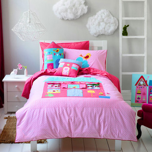 新品 儿童三件套四件套女款 粉色小屋 纯棉单人双人样板间床上用品