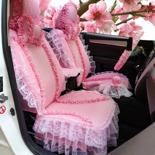 蕾丝汽车座套通用全包蕾丝坐垫套四季 蕾丝车套网红坐垫套女粉座套