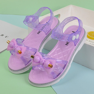 女孩塑料凉鞋 夏季 防水 2021水晶凉鞋 软底防滑花朵中大童公主沙滩鞋