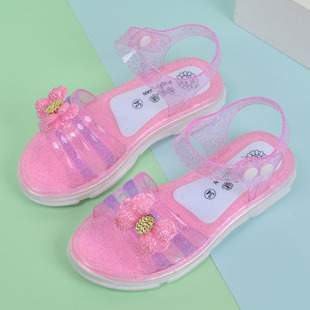 2021新款 女童凉鞋 夏防滑塑料水晶女孩沙滩鞋 软底公主花朵儿童凉鞋