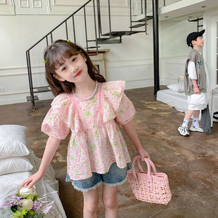 韩版 女童衬衫 新款 泡泡袖 夏装 短袖 半袖 上衣 洋气碎花儿童小女孩秋季