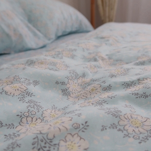 纯棉40支斜纹棉布温馨ins床单蓝色田园单双人床笠被单被罩