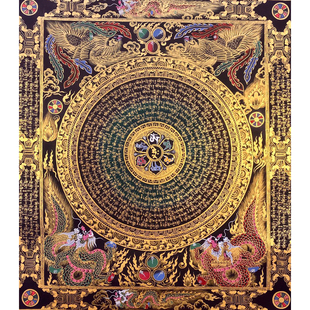 六字真言龙凤坛城唐卡手绘尼泊尔纯手工西藏挂画藏族装 饰画咒轮