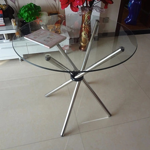 钢化玻璃餐桌子圆形折叠不锈钢桌腿架支架小茶几脚架户外简易展会