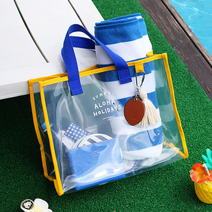 手提袋女夏防水大容量pvc透明健身游泳收纳包便携果冻手提沙滩包