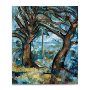 风景画 有两棵树 手绘油画 布面油画 塞尚 魏文绮