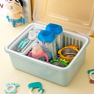 奶瓶清洗工具收纳盒沥水防尘收纳箱婴儿专用宝宝餐具沥水架置物